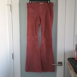 Rose Pink Cotton Corduroy Flare Pants
